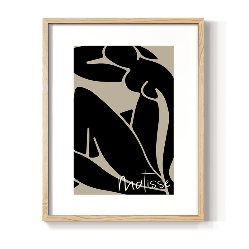 Matisse Ccciii, reproduction d'art encadrée - bois massif, H 15 po x l 12 po, Noir/gris, Naturel