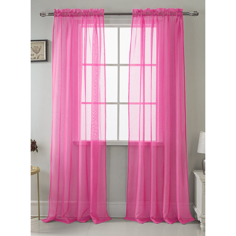 Panneau de rideau transparent simple de couleur unie avec passe-tringle Landose, Rose néon, l 55 po x L 90 po