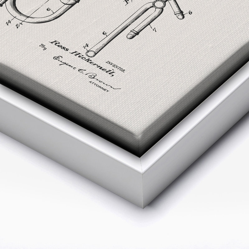 Trompette Blueprint No2, Canvas, White Framed, 16"H x 20"W