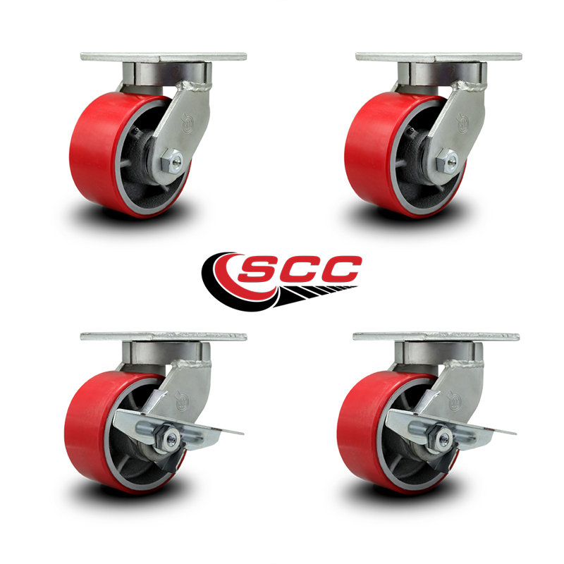 Ensemble de roulettes pivotantes robustes en poly sur roulettes avec 2 freins