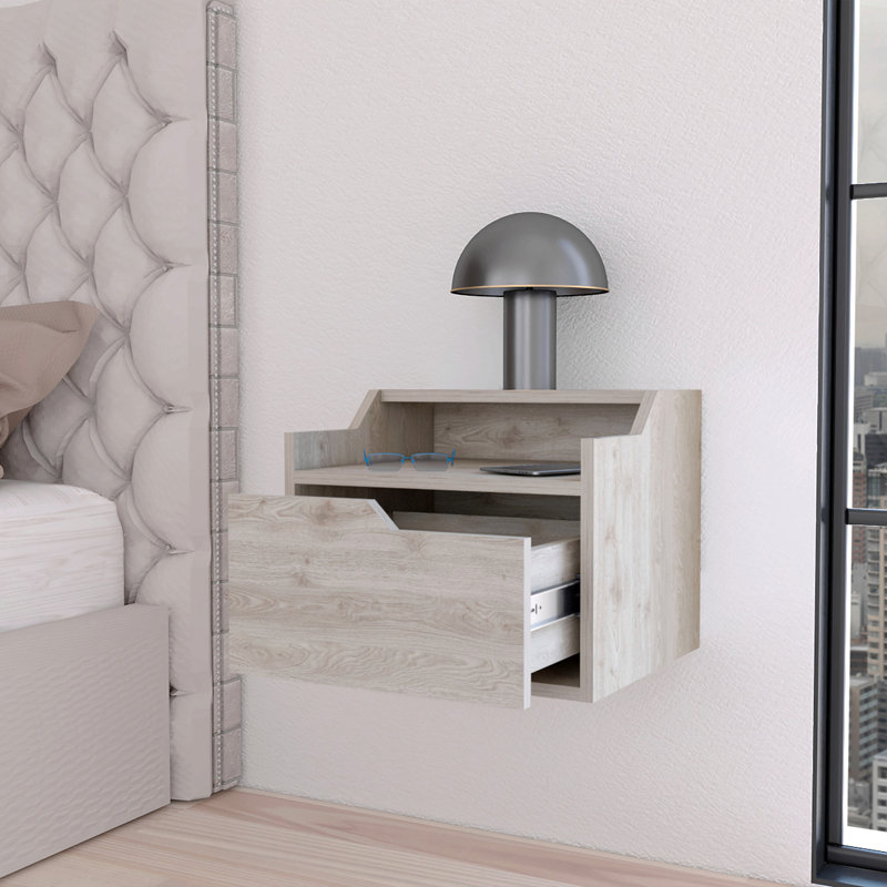 Table de chevet flottante avec tiroir et double tablette Florence, Gris