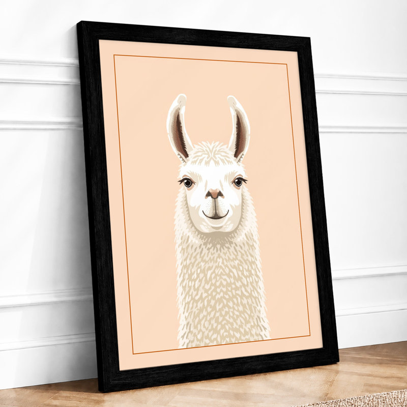 Gentle Llama Minimalist - Framed Print, A2 - 59.4 x 42.0 cm, Black