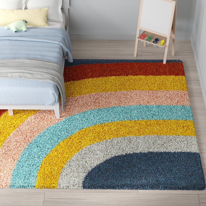 Tapis Olanda, Bleu marine arc-en-ciel, Rectangle 4 pi 4 po x 6 pi