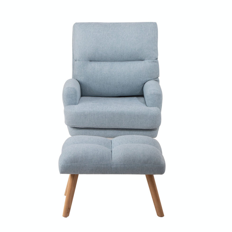 Fauteuil d'appoint avec repose-pieds Deeda, Lin bleu
