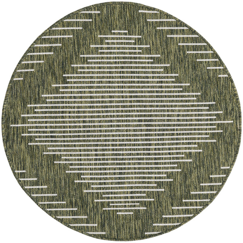 Dex Striped Machine Woven Indoor Outdoor Area Rug, Round 3'3"
