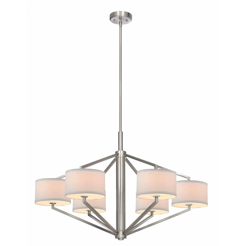 Lustre géométrique 6 lumières ombrées Cervantes, Nickel satiné
