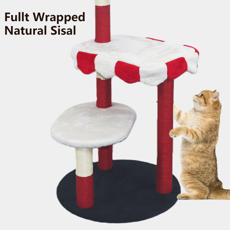 Multi-Level Red & White Cat Tree With Cozy Perch And Scratching Posts