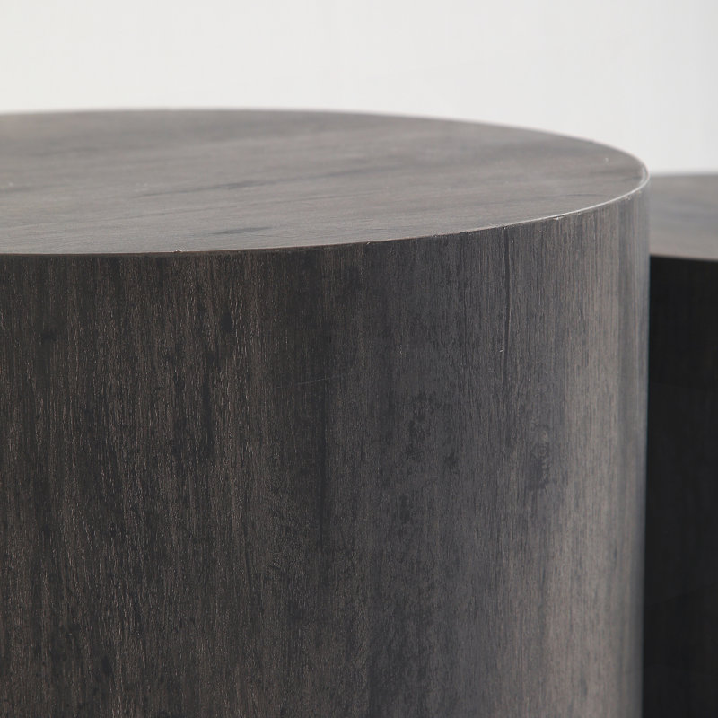 Ensemble de 2 tables basses rondes en bois Nesting, Grain de bois noir