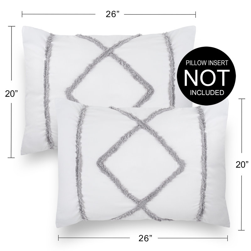 White and Grey Geometric Tufted Fringe Pillow Sham Set