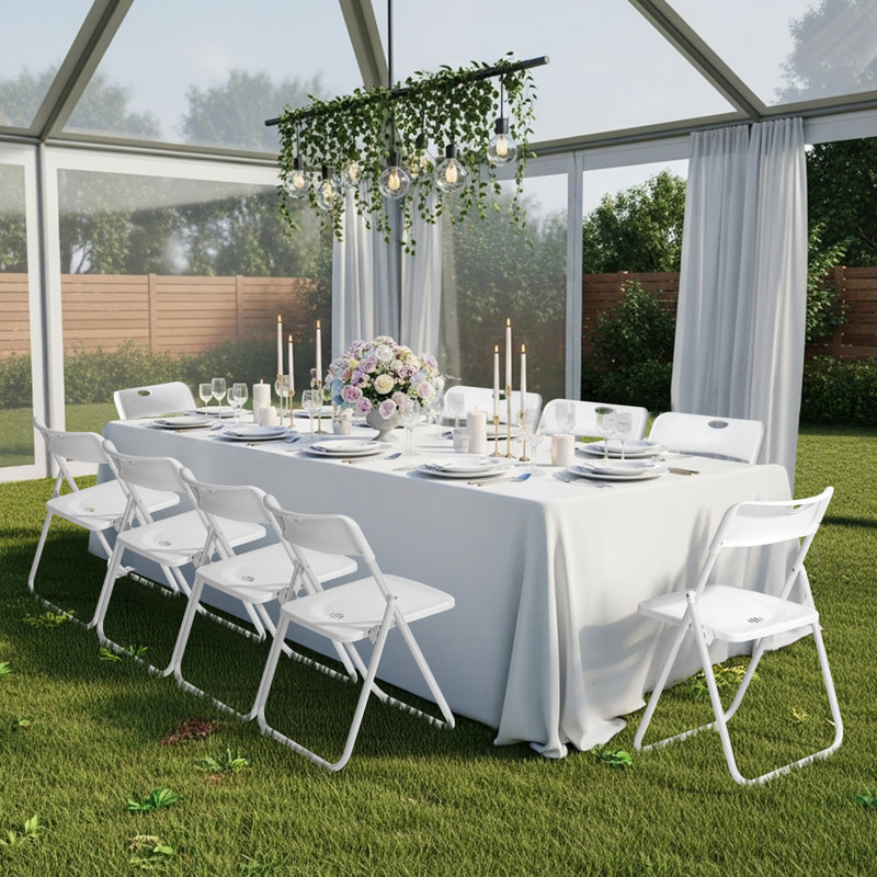 Ensemble de chaises pliantes en métal blanc pour patio (ensemble de 10), Blanc