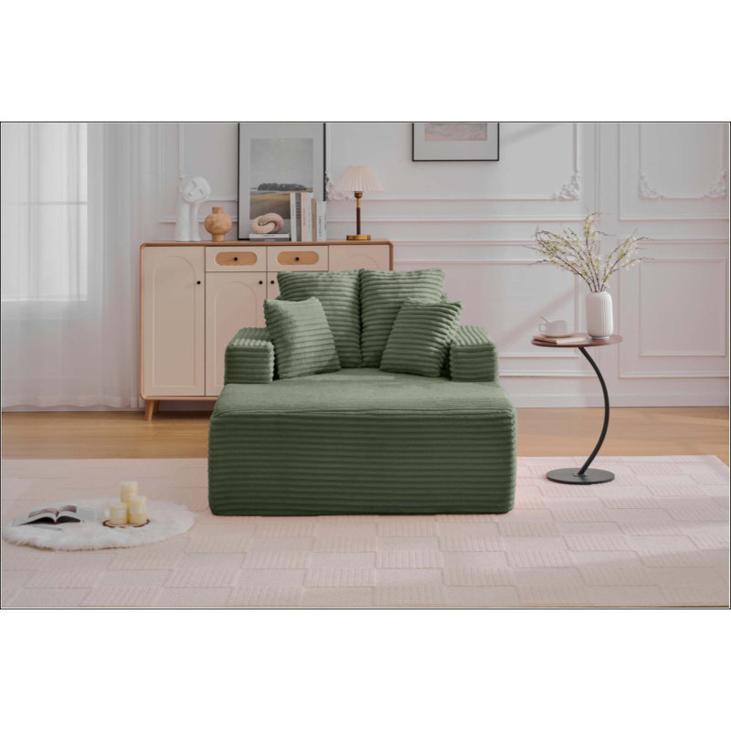 Chaise longue surdimensionnée intérieure, canapé-lit rembourré moderne en velours côtelé à assise profonde avec coussins décoratifs et accoudoirs, canapé-lit pour salon, appartement de chambre à coucher