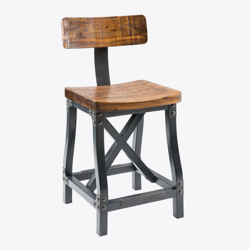 Tabouret de comptoir avec dossier, Brun