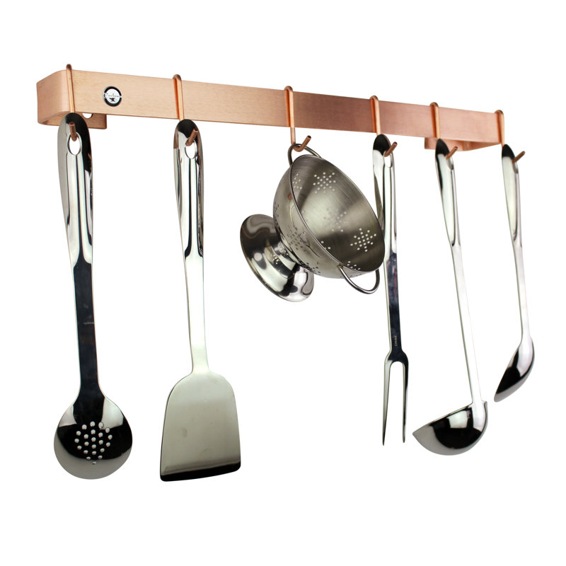 Utensil Bar Handcrafted Wall Mounted Pot Rack, 3" H x 24" W x 3" D, Brushed Copper