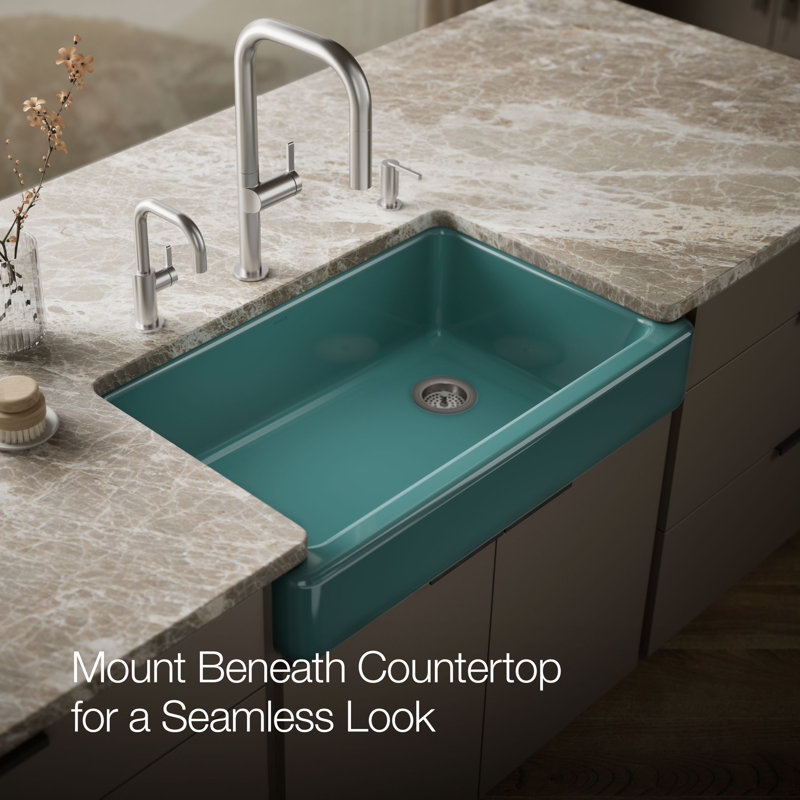 Whitehaven® Self-Trimming 36" L x 22" W Farmhouse Kitchen Sink, Teal
