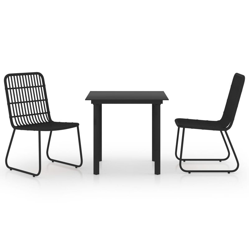 Outdoor Patio Dining Set - 3 Piece - Poly Rattan And Glass Construction - Modern And Elegant Design, Black