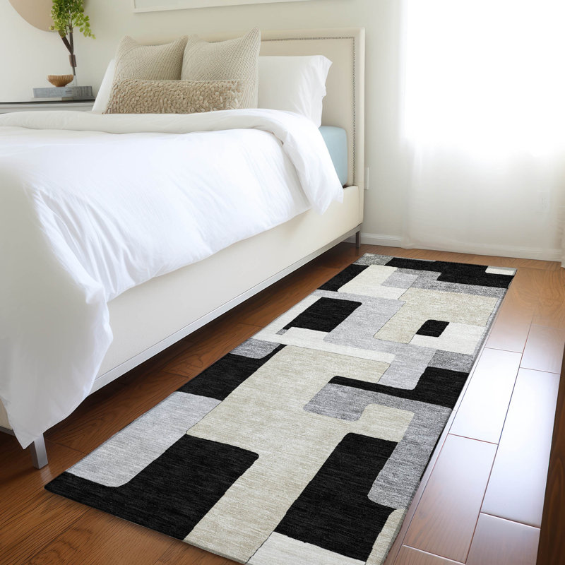 Premium Machine Washable Prisco Black Rug, Runner 2'3" x 7'6"