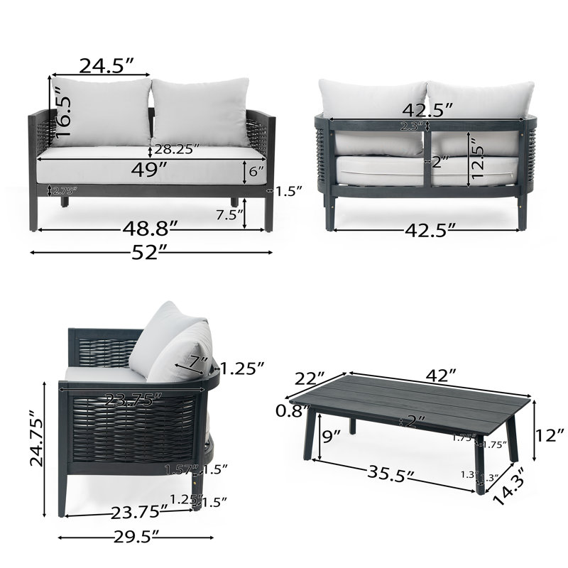 Kade 2 - Person Outdoor Seating Group with Cushions, Light Gray, Black