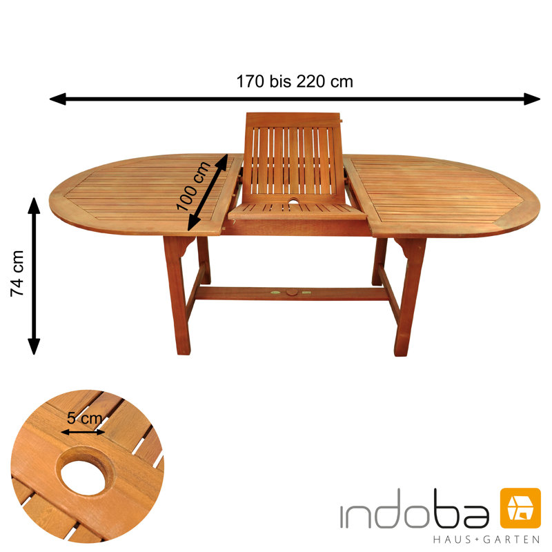 Afrin Oval Eucalyptus Extendable Outdoor Dining Table With Umbrella Hole , 170cm cm W 110cm cm D