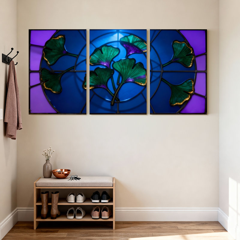 «Stink Glass Ginkgo Leaf», reproduction d'art sur toile tendue sur toile, ensemble de 3, H 24 po x l 48 po