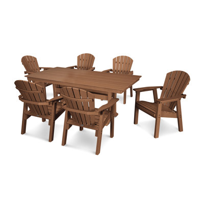 Seashell 7- Piece Farmhouse Dining Set with Trestle Legs