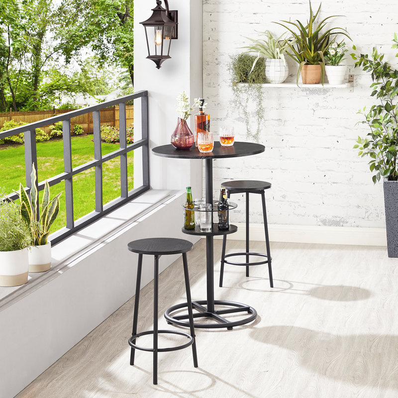 Ensemble de table de bar et de chaises 3 pièces pour 2 personnes, ensemble de table de salle à manger ronde avec 2 tabourets de bar, table de bistro de 36,2 po de hauteur avec tablettes de rangement, ensemble de coin-repas pour îlot de cuisine peu encombrant pour appartement