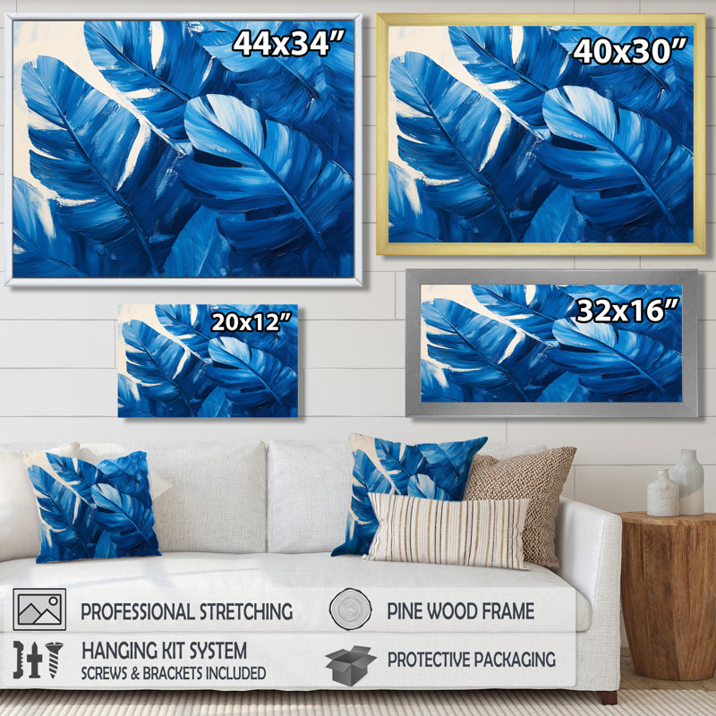 Palmiers en velours bleu harmonie II - palmier, art mural, Reproduction d'une seule photo avec cadre, Noir, H 12 po x l 20 po