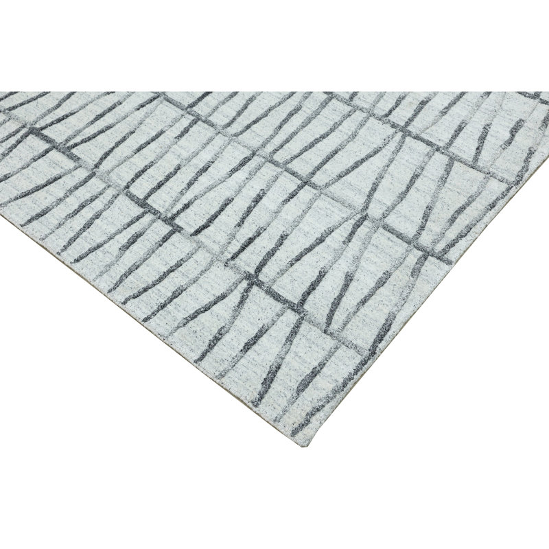 Abstract Area Rug in Silver/Dark Gray, Rectangle 10' x 14'
