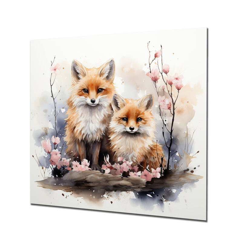 Foxs Elegant Forest Florals Grace IV - Art mural en métal animal renard, H 16 po x l 16 po x P 1 po
