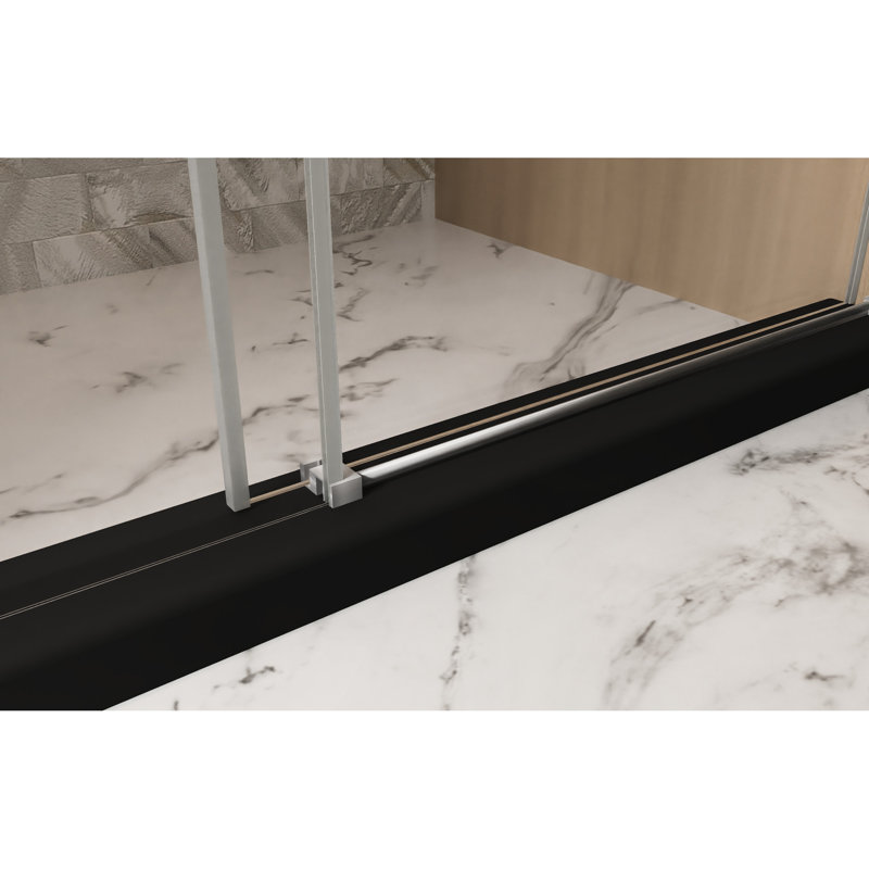 Single Sliding Shower Door In American Style For Bathroom, 56 - 60 "W X 76" H, 1/4"  6 Mm  Clear Tempered Glass, Proof Film, Stainless Steel Handle And Square Tube Track Brushed Nickel, Big Wheels