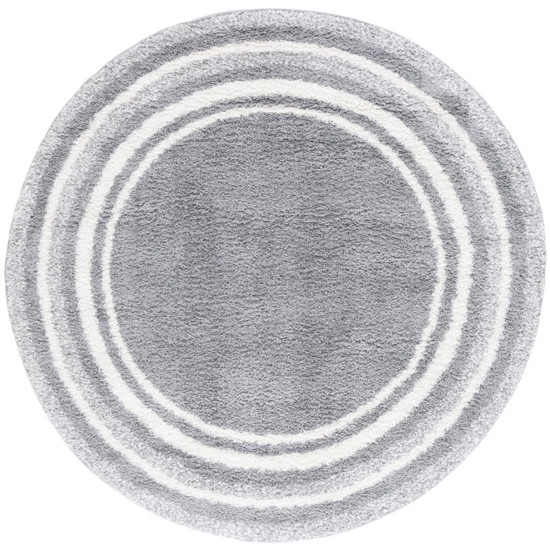 Tapis rayé à poils longs Omveer, Rond 6 pi 7 po