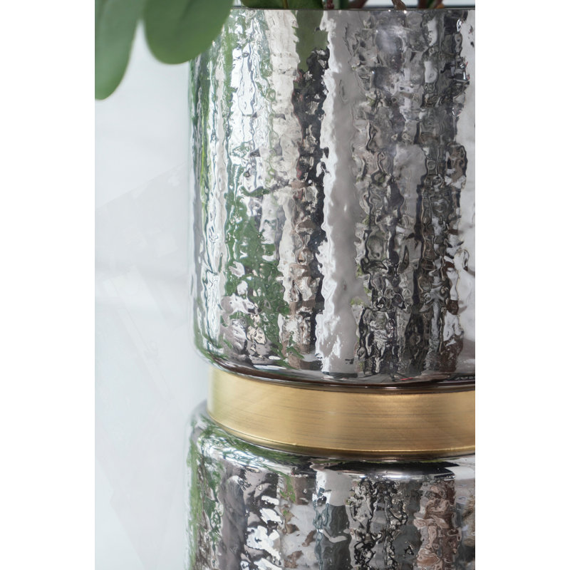 D5.9X15.2" Halloway Silver Candle Holder, 15.2" H x 5.9" W x 5.9" D