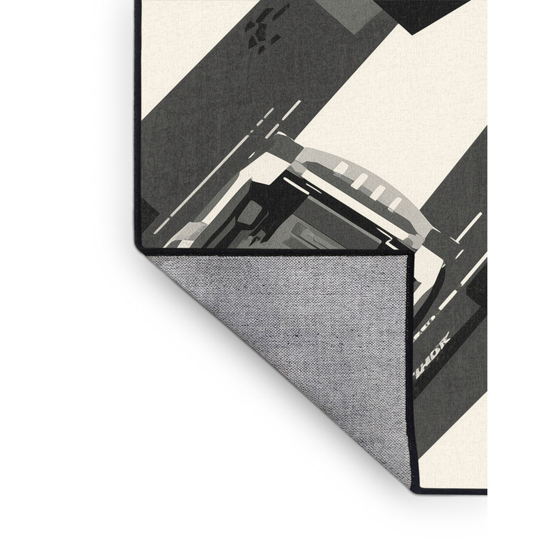Tapis gris géométrique lavable à la machine Noma Go Kart Racing, 3 X 5