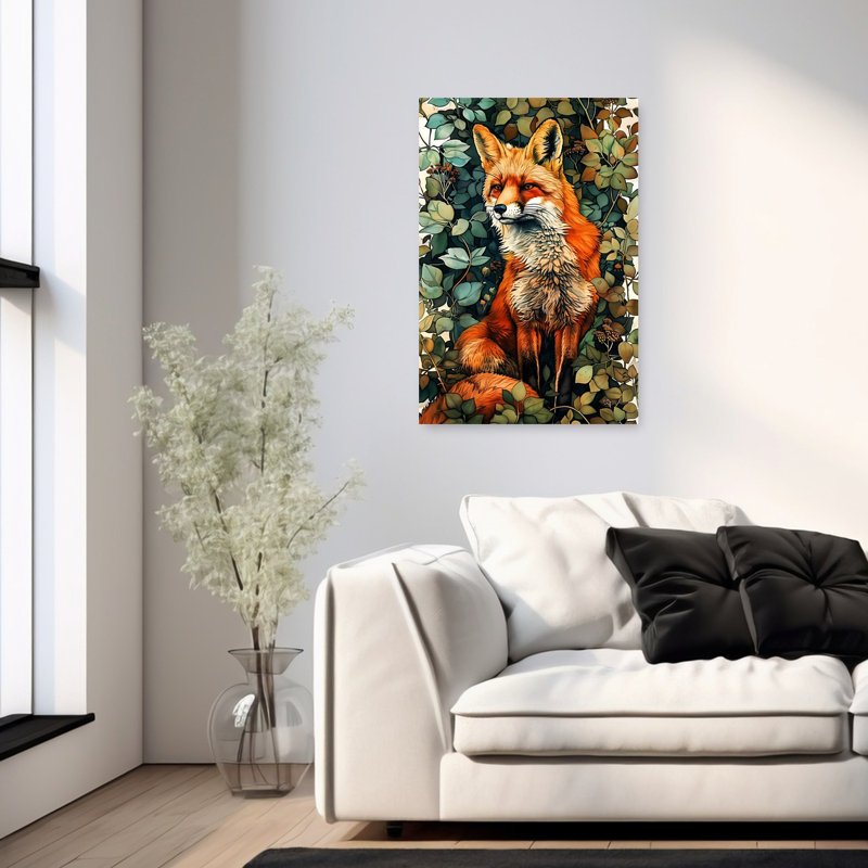 Renard roux en feuillage, 36" H x 24" W