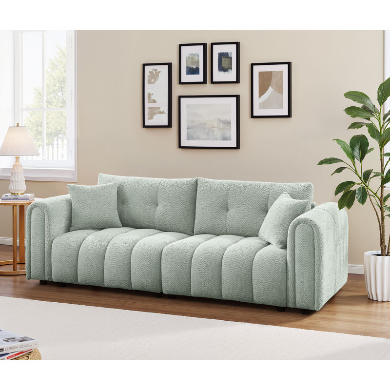 Canapé capitonné moderne 91,5 po avec revêtement Boucle, Vert