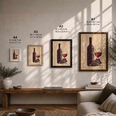 Wine & Grapes Vintage - Framed Print