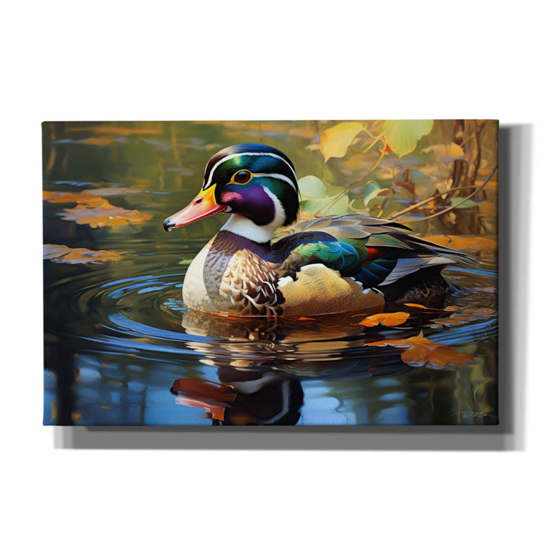 «Duck In The Beige Pond» par Momart, art mural sur toile, H 12 po x l 18 po x P 0,75 po