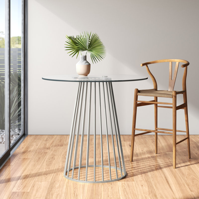 Cazzie Round Glass Top Metal Base Dining Table, Chrome