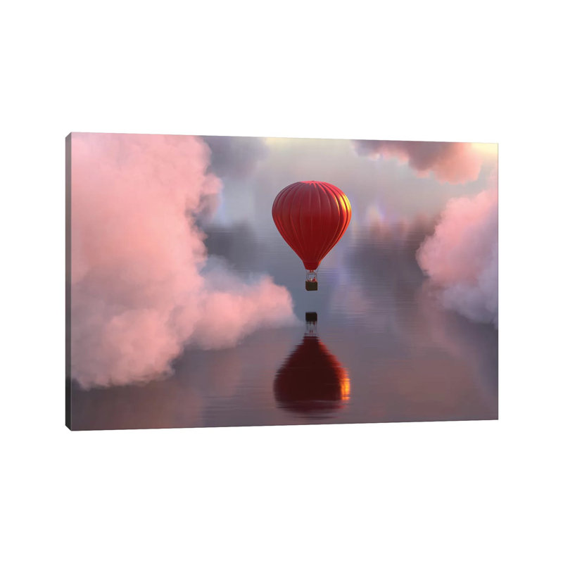 Hot Air Balloon Flies Over Water III by Mike Kiev - Wrapped Canvas Print, 20.32 cm H x 30.48 cm W