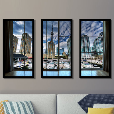 Marina and Buildings at the Harbourfront, in Toronto, Ontario Window - 3 Piece Picture Frame Photograph Print Set on Acrylic -  Picture Perfect International, 704-4442-1224