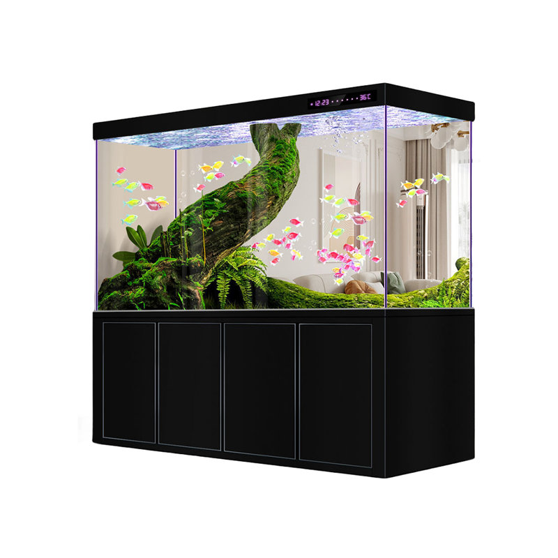 Réservoir d'aquarium rectangulaire moderne et minimaliste, H 63 po x l 70,8 po x P 15,7 po , Noir
