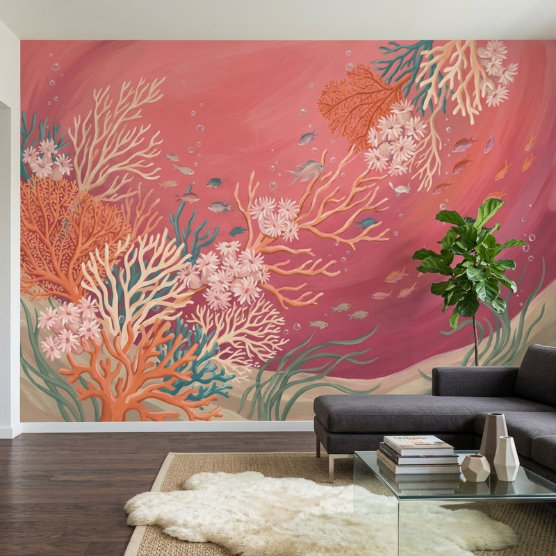Décoration murale amovible sous-marine Coral Reef, Non tissé, 200 po x 120 po
