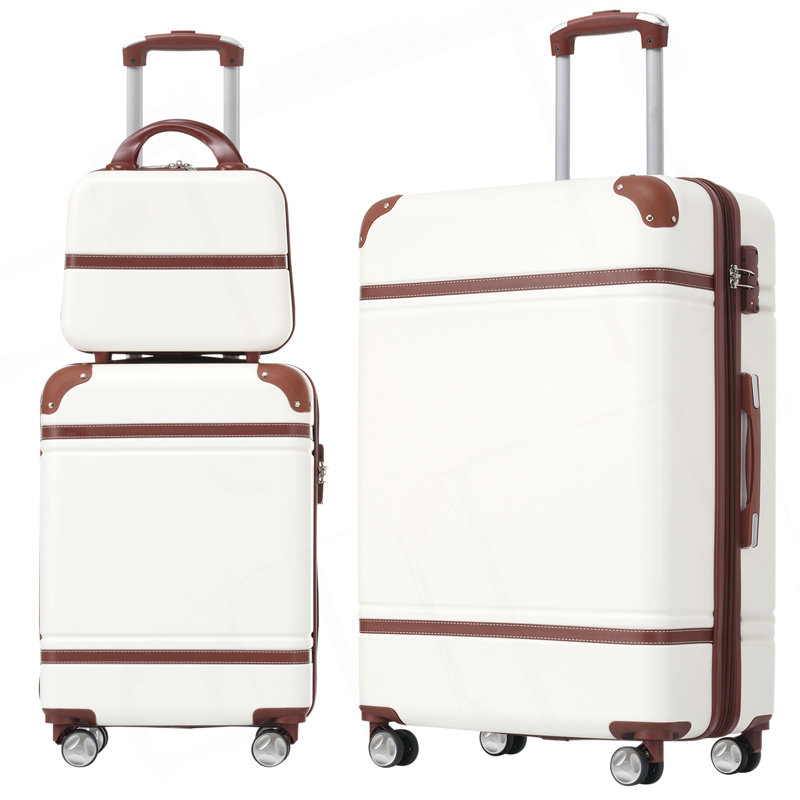 Ensemble de 3 valises à roulettes Hardshell avec valise TSA, Blanc