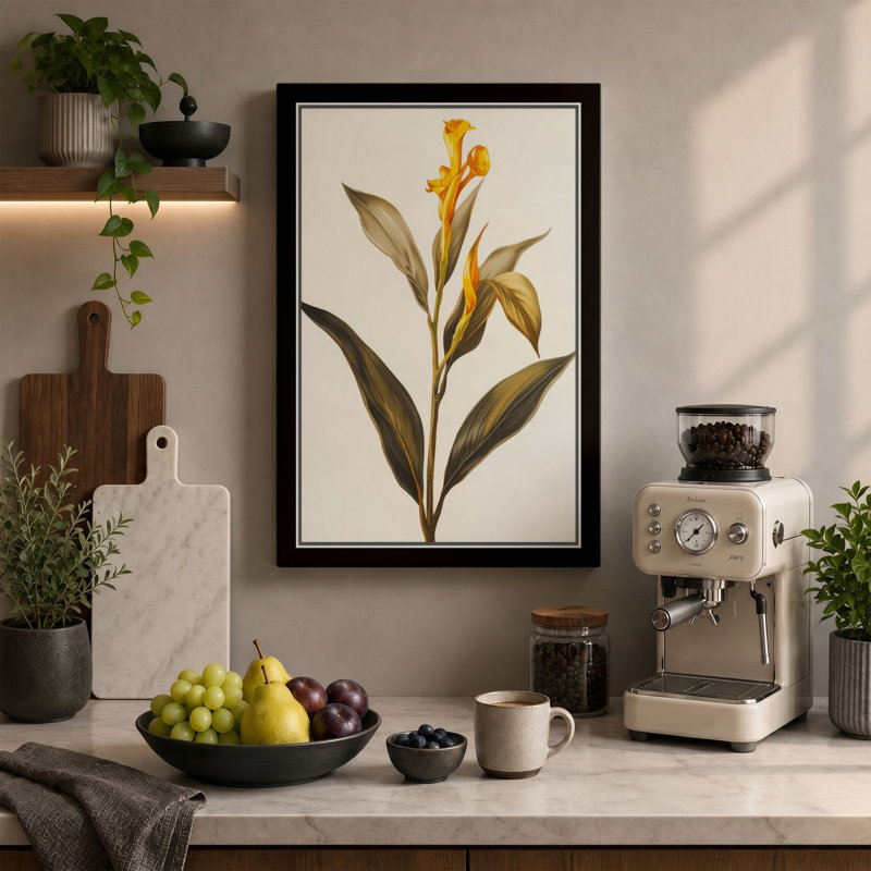 Golden Daffodil Study Botanical - Wrapped Canvas, 24x16 - 61.0 x 40.6 cm, Sage Border