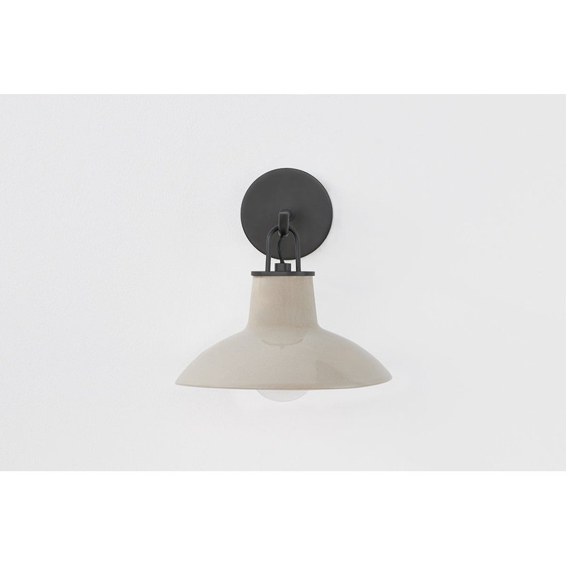 Pottersville 1 - Light Armed Sconce, Distressed Bronze/Ceramic Ivory Crackle