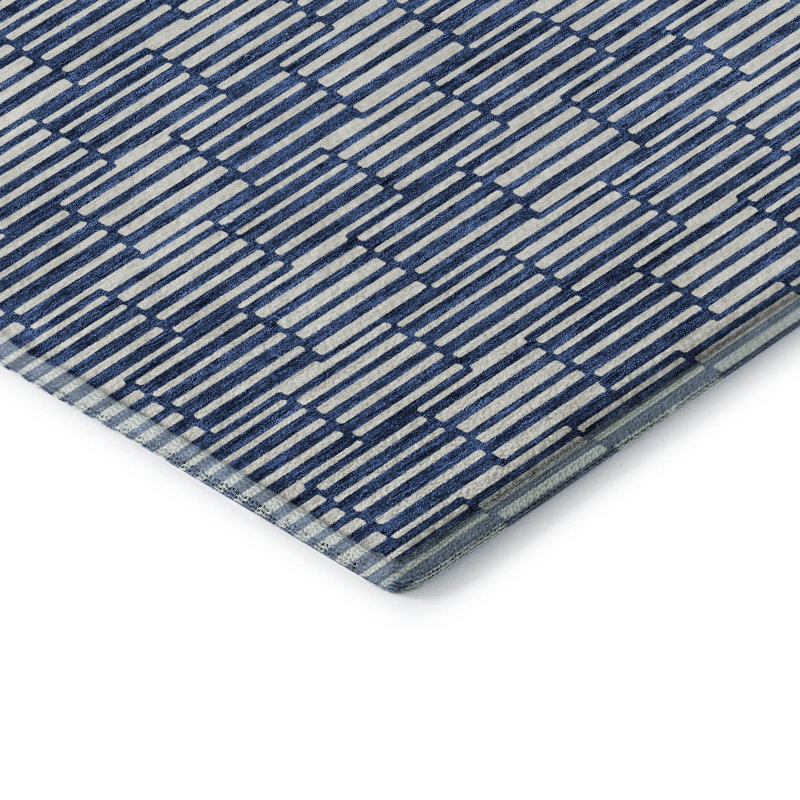 Tapis bleu marine de qualité supérieure lavable à la machine Prisco, Rectangle 10 pi x 14 pi
