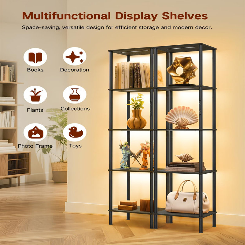 Metal Etagere Bookcase, (5 Shelves) 169cm H x 38cm W x 27cm D, Black