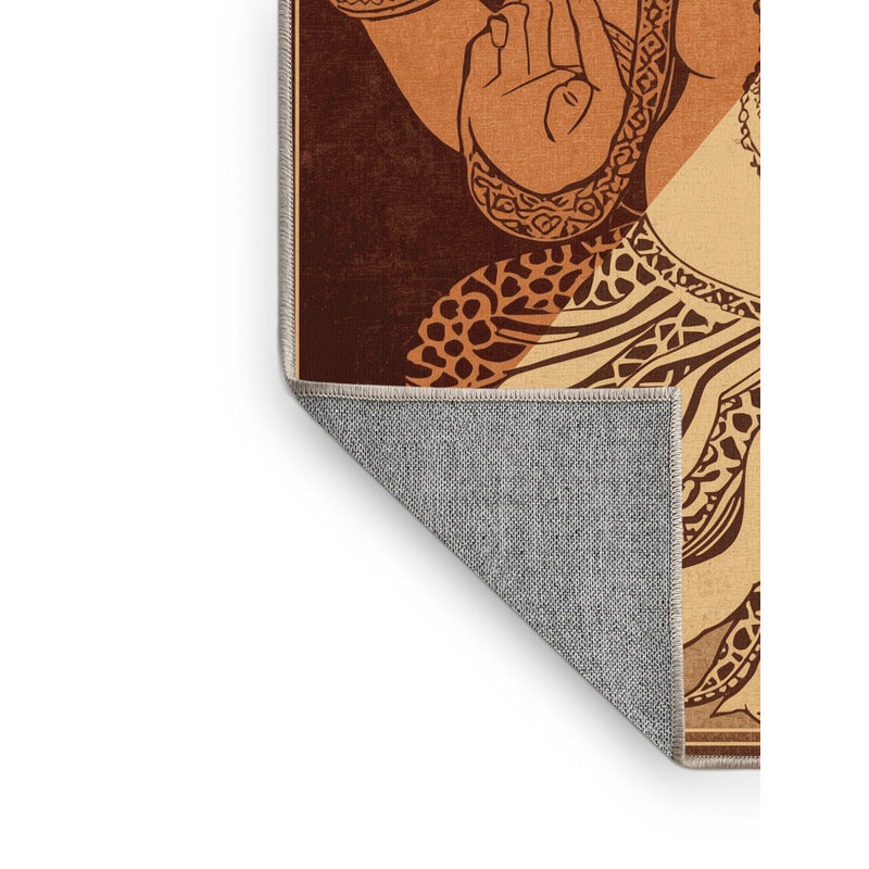 Tapis oriental brun / beige lavable à la machine Newberry Ganesha, 8 x 12