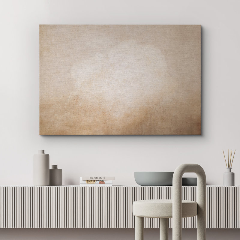 Abstrait abstrait sur toile beige, décor neutre minimaliste pour le salon ou la chambre à coucher, H 12 po x l 18 po