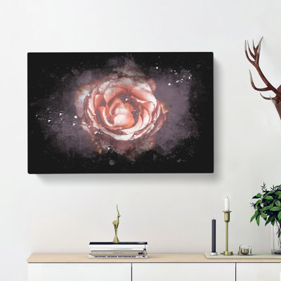 Pink Tipped Rose Flower - Wrapped Canvas