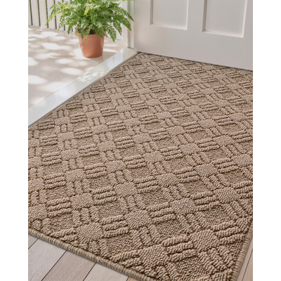  Indoor Door Mat, Absorbent Non-Slip Thin Doormat, Washable Door Mats, Woven Pattern Inside Floor Mat, Ideal for Entryway, Front Door, Home Decor, 32"x48", Woven Taupe
